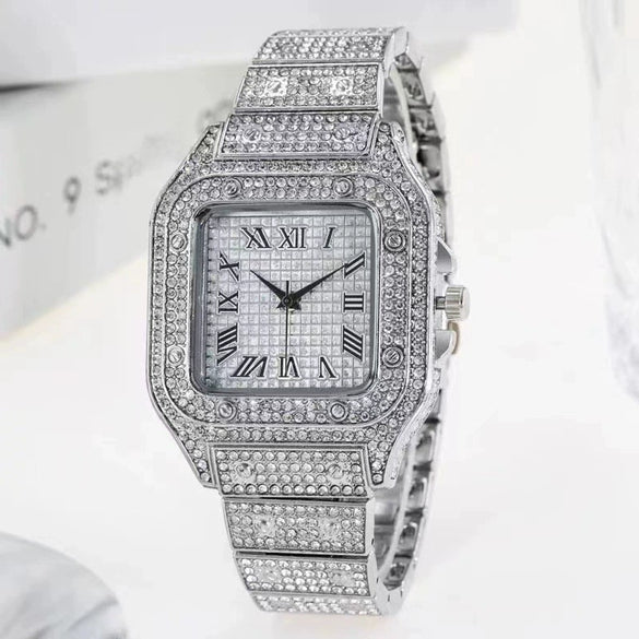 Square Quartz Watch Alloy Band And Case Gypsophila Design For Men