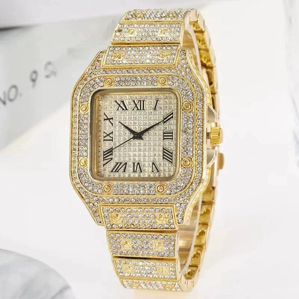 Square Quartz Watch Alloy Band And Case Gypsophila Design For Men