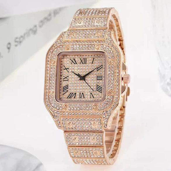 Square Quartz Watch Alloy Band And Case Gypsophila Design For Men