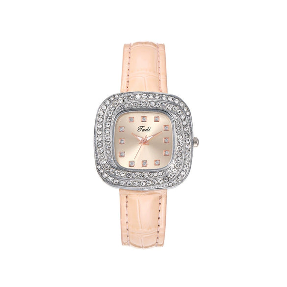 Square Quartz Watch Alloy Case Imitation Leather Strap Stainless Steel Buckle Fashion Style