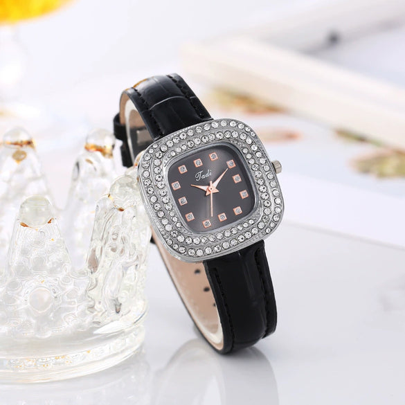 Square Quartz Watch Alloy Case Imitation Leather Strap Stainless Steel Buckle Fashion Style