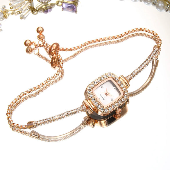 Square Quartz Women's Watch Alloy Case Stainless Steel Strap Simple Light Luxury Fashion Bracelet Jewelry