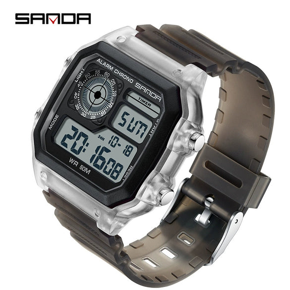 Square Resin Watch For Male Students Waterproof Alarm Luminous Sporty And Fashionable
