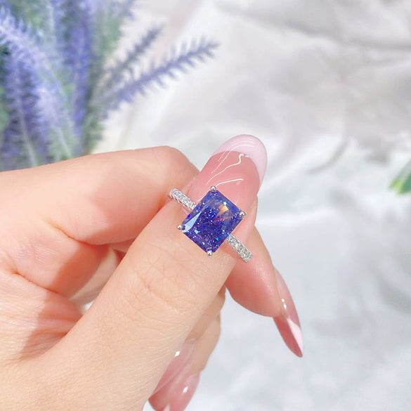 Square Ring S925 Sterling Silver Ice Flower Cut Diamond Minimalist Geometric Women's Jewelry