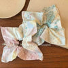 Square Scarf Scrunchie Hair Tie For Women Forest Style Pink Floral Handmade Fabric High Elasticity Sweet Style