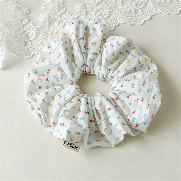 Square Scarf Scrunchie Hair Tie For Women Forest Style Pink Floral Handmade Fabric High Elasticity Sweet Style