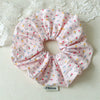 Square Scarf Scrunchie Hair Tie For Women Forest Style Pink Floral Handmade Fabric High Elasticity Sweet Style