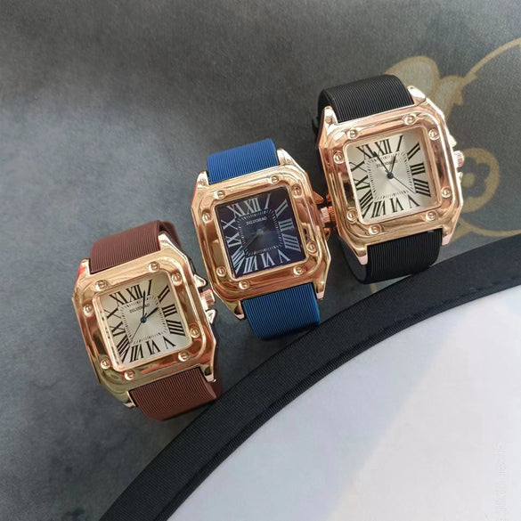 Square Silicone Alloy Women's Leisure Watch With Roman Dial