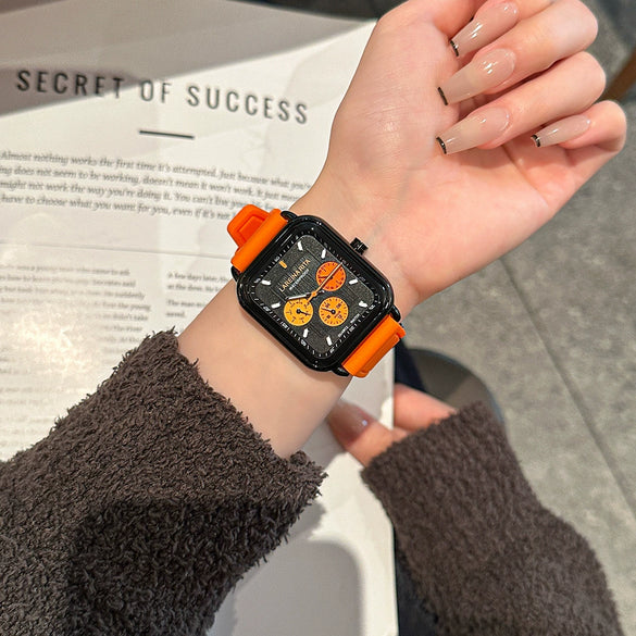 Square Silicone Casual Universal Wrist Watch With Alloy Case Stainless Steel Buckle And Mineral Reinforced Glass Mirror