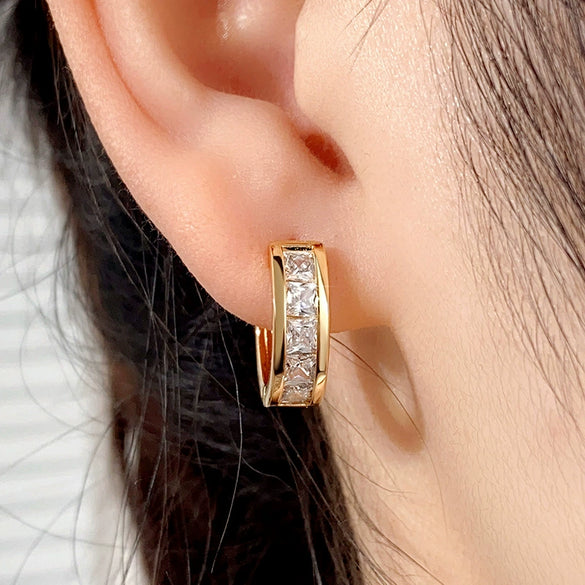 Square Simple Copper Earrings With Geometric Zircon Design For Women