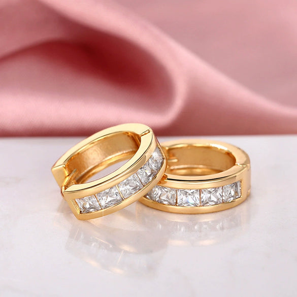 Square Simple Copper Earrings With Geometric Zircon Design For Women