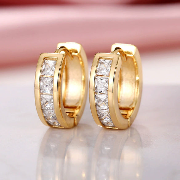 Square Simple Copper Earrings With Geometric Zircon Design For Women