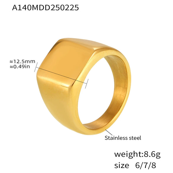 Square Smooth Titanium Steel Ring With Geometric Shape Pvd Plated 18K Gold Unisex