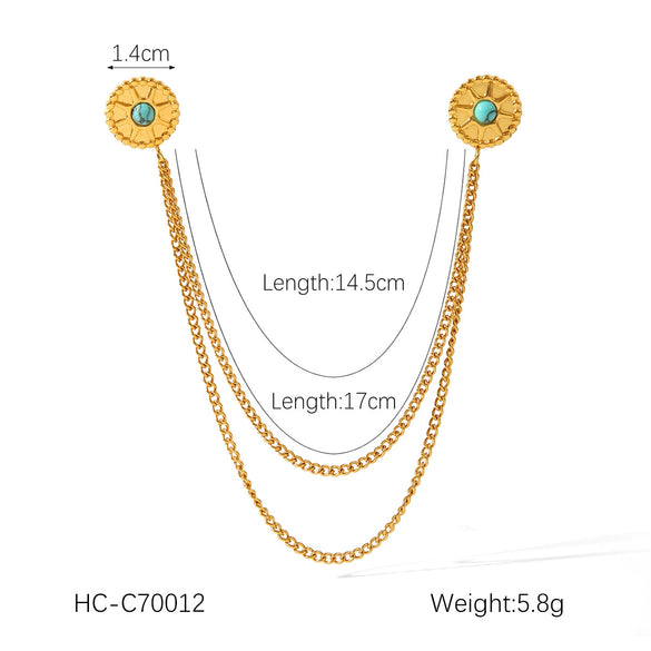 Square Stainless Steel Diamond Geometric Women's Shirt Collar Collar Flower Butterfly Brooch Chain