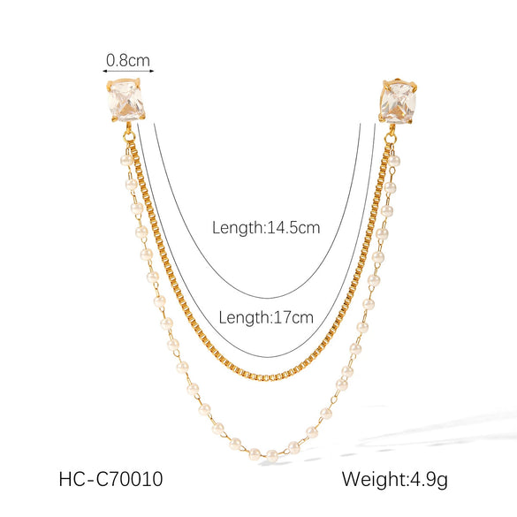 Square Stainless Steel Diamond Geometric Women's Shirt Collar Collar Flower Butterfly Brooch Chain