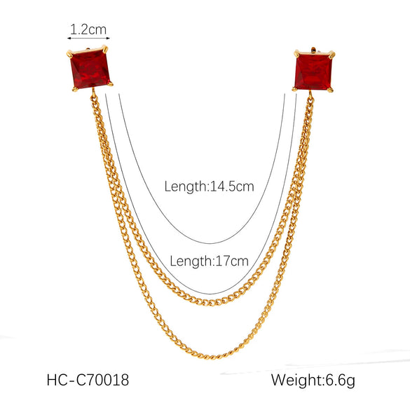 Square Stainless Steel Diamond Geometric Women's Shirt Collar Collar Flower Butterfly Brooch Chain