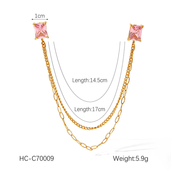 Square Stainless Steel Diamond Geometric Women's Shirt Collar Collar Flower Butterfly Brooch Chain