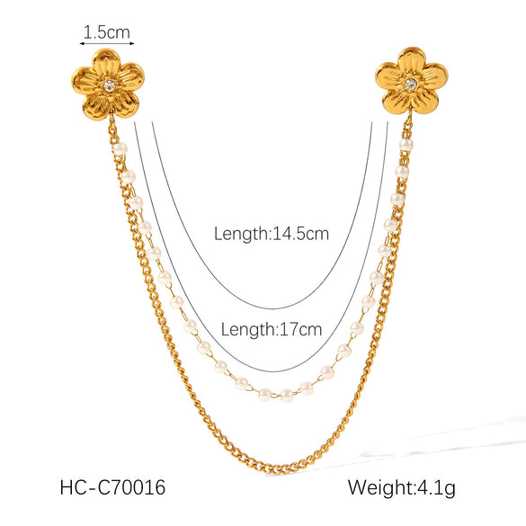 Square Stainless Steel Diamond Geometric Women's Shirt Collar Collar Flower Butterfly Brooch Chain