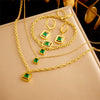 Square Stainless Steel Gold Plated Double Layer Accessories Chain Necklace Earrings Bracelet Set For Women