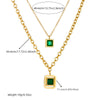 Square Stainless Steel Gold Plated Double Layer Accessories Chain Necklace Earrings Bracelet Set For Women