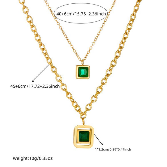 Square Stainless Steel Gold Plated Double Layer Accessories Chain Necklace Earrings Bracelet Set For Women
