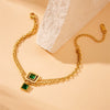 Square Stainless Steel Gold Plated Double Layer Accessories Chain Necklace Earrings Bracelet Set For Women
