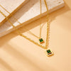 Square Stainless Steel Gold Plated Double Layer Accessories Chain Necklace Earrings Bracelet Set For Women