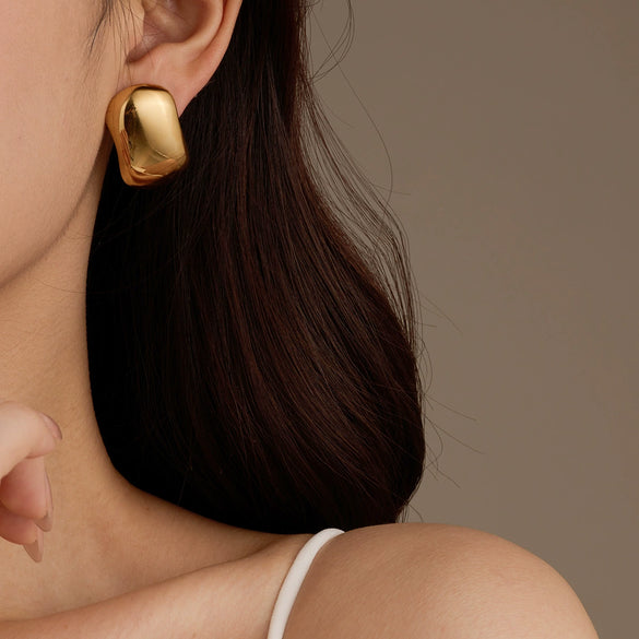 Square Stainless Steel 18K Gold Electroplated Women's Fashion Earrings