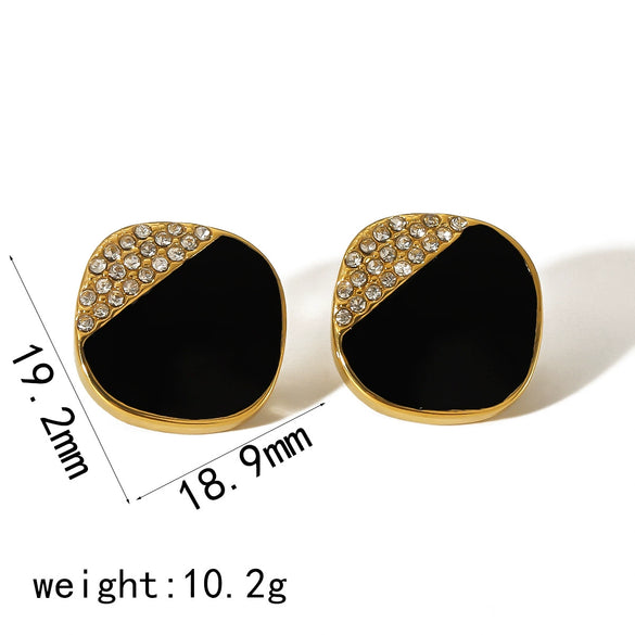 Square Stainless Steel Oildrip Diamondencrusted Women's Geometric Earrings