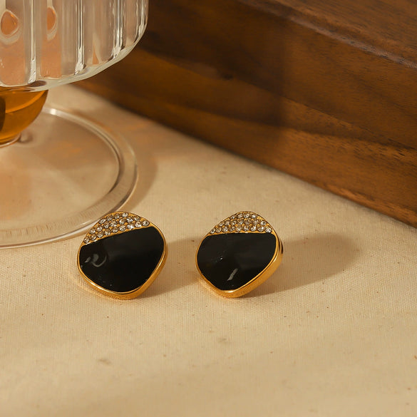 Square Stainless Steel Oildrip Diamondencrusted Women's Geometric Earrings
