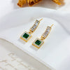 Square Titanium Steel Geometric Diamondembedded Emerald Rhinestone Earrings For Women