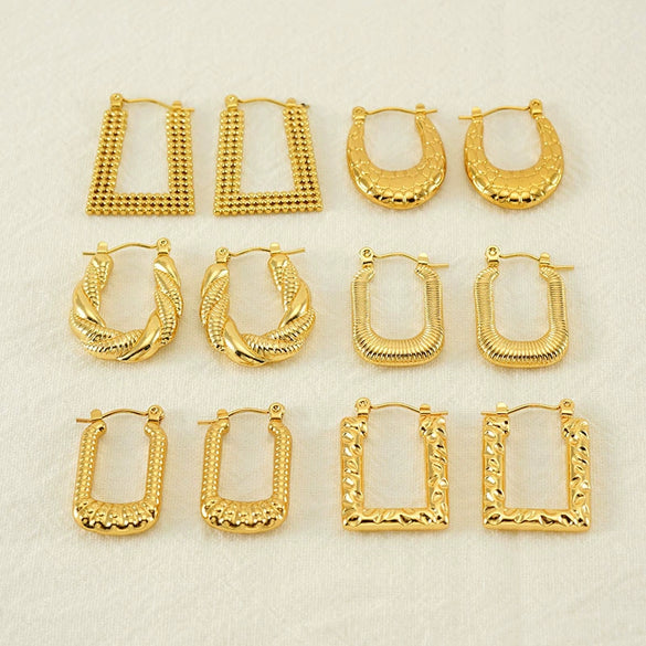 Square Ushape Titanium Steel 18K Gold Plated Ear Buckle For Women
