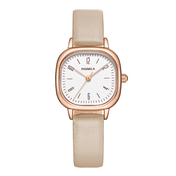Square Women's Fashion Watch Alloy Case Pu Strap Mineral Strengthened Glass Mirror Rose Gold Clasp