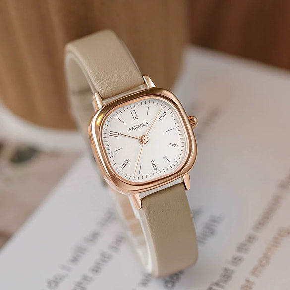 Square Women's Fashion Watch Alloy Case Pu Strap Mineral Strengthened Glass Mirror Rose Gold Clasp