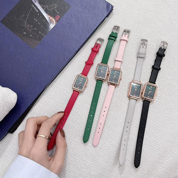 Square Women's Watch Alloy Case Ordinary Glass Mirror Retro Fashion Malachite Green