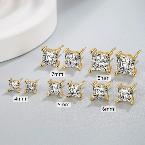 Square Zircon Inlay Copper Gold Plated Unisex Geometric Earrings Jewelry