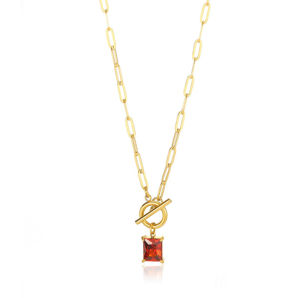 Square Zircon Moon Birthstone Stainless Steel Necklace With Snake Bone Chain And 18K Gold Plated Electroplating For Unisex