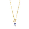 Square Zircon Moon Birthstone Stainless Steel Necklace With Snake Bone Chain And 18K Gold Plated Electroplating For Unisex