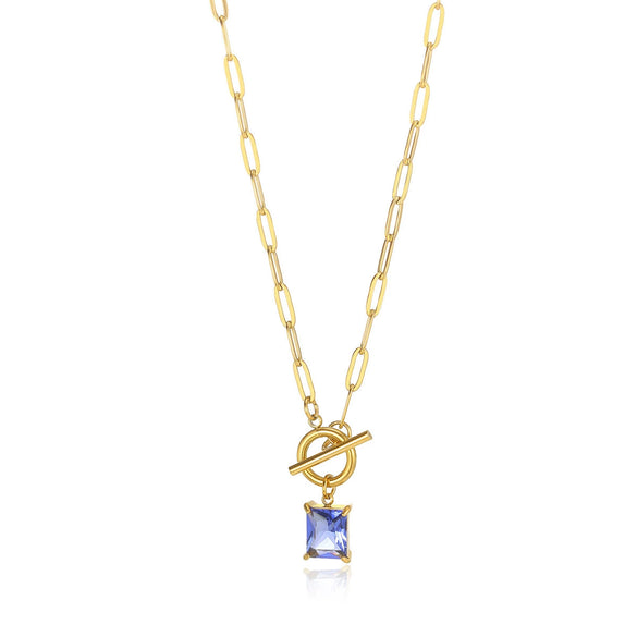 Square Zircon Moon Birthstone Stainless Steel Necklace With Snake Bone Chain And 18K Gold Plated Electroplating For Unisex