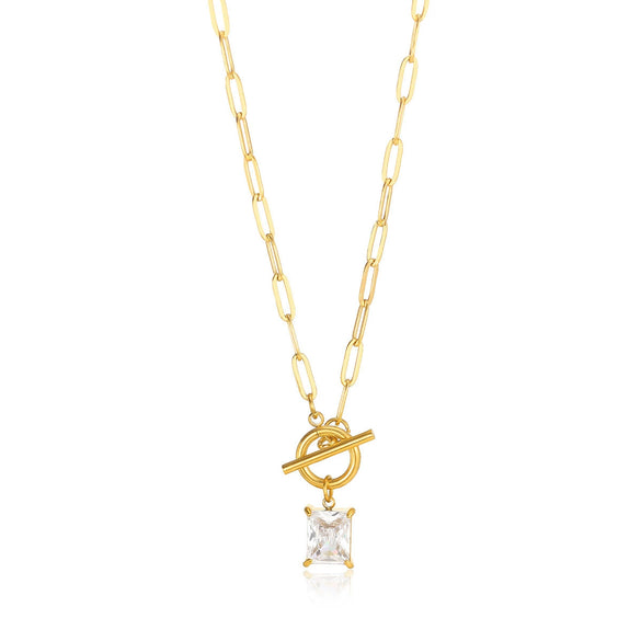Square Zircon Moon Birthstone Stainless Steel Necklace With Snake Bone Chain And 18K Gold Plated Electroplating For Unisex