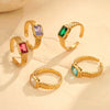 Square Zircon Ring Stainless Steel 18K Gold Plated Retro Mid Century Style For Women