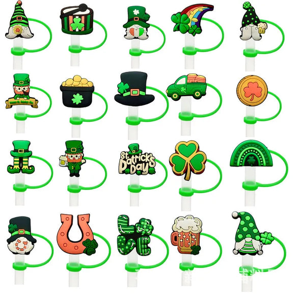 St. Patrick Cute Triangle Cartoon Silica Gel Straw Decorative Cap 10 PCS/Package