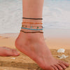 Stackable Beaded Natural Crystal Turquoise Stainless Steel Geometric Anklet