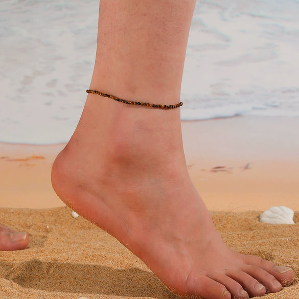 Stackable Beaded Natural Crystal Turquoise Stainless Steel Geometric Anklet