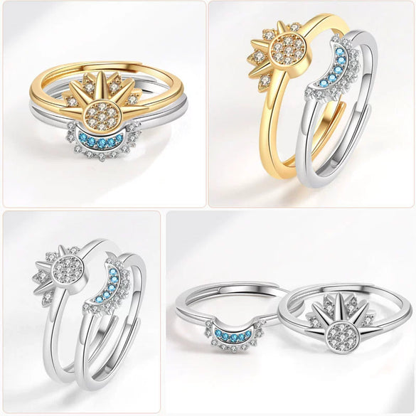 Stackable Celestial Couple Ring Geometric Copper Electroplated Female Ring Set