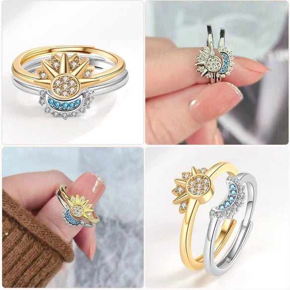Stackable Celestial Couple Ring Geometric Copper Electroplated Female Ring Set