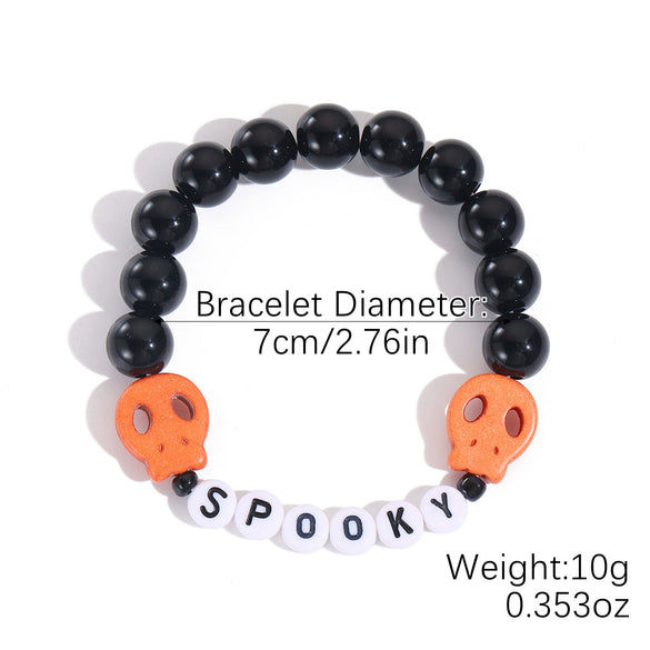 Stackable Halloween Acrylic Beaded Bracelet Set With Letter Pumpkin Ghost Skull Electroplated Unisex Simple Style