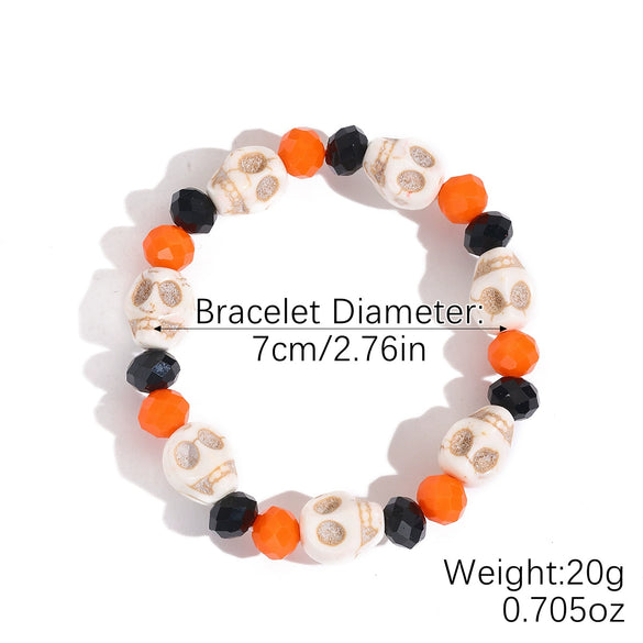 Stackable Halloween Acrylic Beaded Bracelet Set With Letter Pumpkin Ghost Skull Electroplated Unisex Simple Style