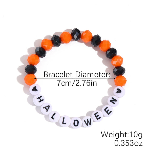 Stackable Halloween Acrylic Beaded Bracelet Set With Letter Pumpkin Ghost Skull Electroplated Unisex Simple Style
