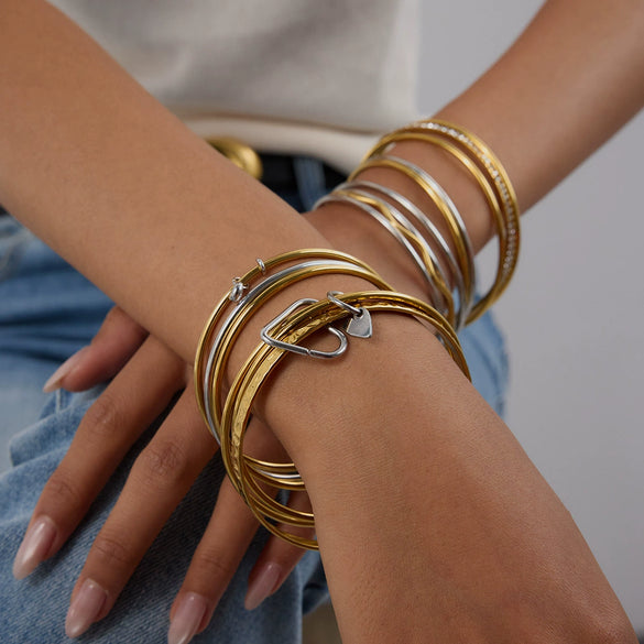 Stackable Stainless Steel Goldplated Bracelets Original Design Hoop Style